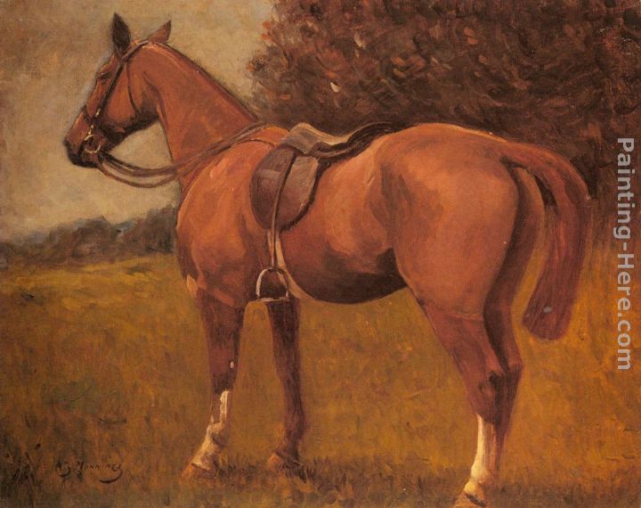 A Saddled Hunter in a Landscape painting - Sir Alfred James Munnings A Saddled Hunter in a Landscape art painting